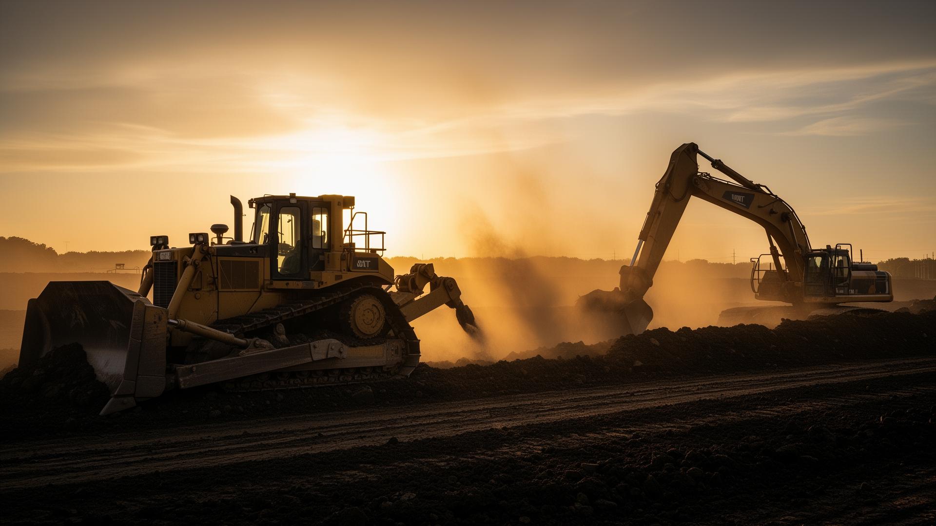Heavy equipment at golden hour